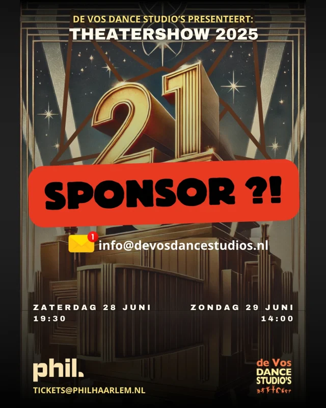 Word sponsor van onze eindshow en help jong danstalent stralen. Interesse? Mail ons nog tot uiterlijk 30 mei!
